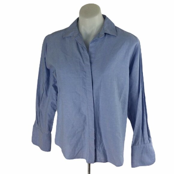 ZARA BASIC Blouse Button Front Shirt Solid Blue - Picture 1 of 7